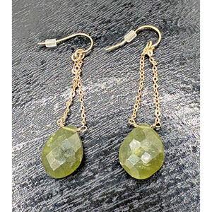 Vintage Iolite or Emerald 14 KT Gold filled drop earrings with hooks handmade